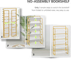 4NM No Assembly Extra Wide 5 Tiers Folding Bookshelf Storage Shelves Vintage - Image 7