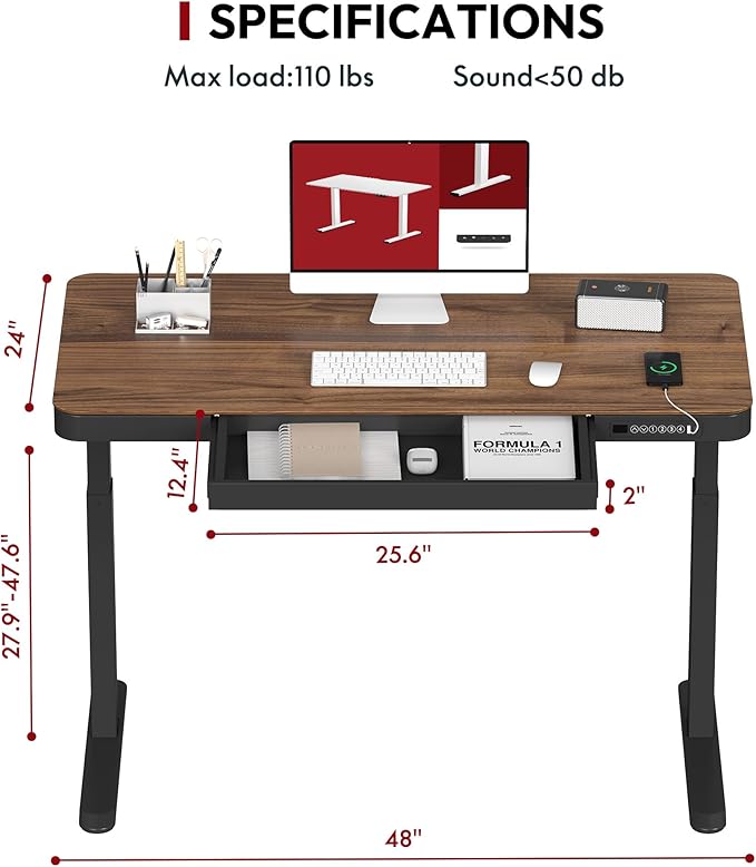 Standing Desk with Drawer, Electric Height Adjustable Home Office Desk with - Image 3