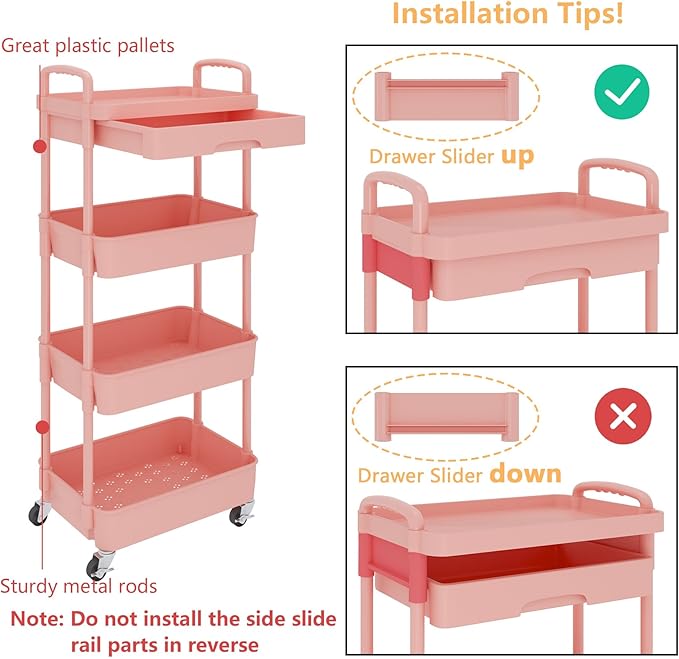 Calmootey 4-Tier Rolling Utility Cart - Image 6