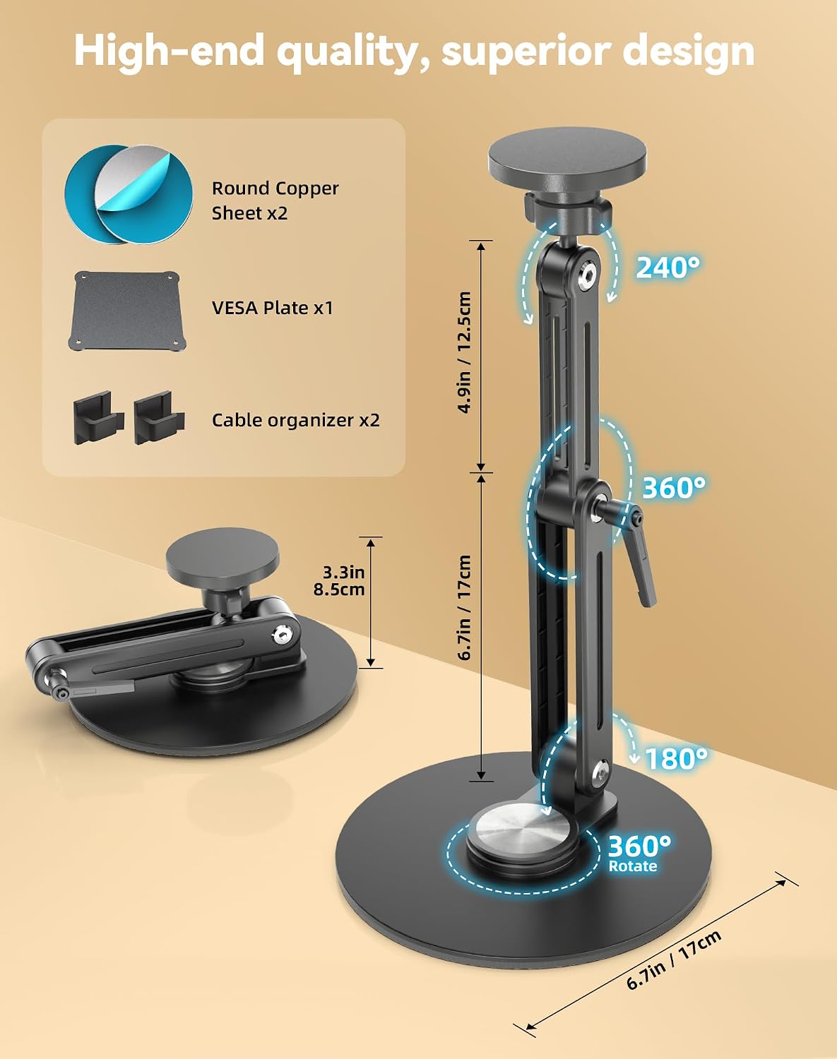 Jakeko Magnetic Portable Monitor Stand VESA Mount 75mm Travel 360° Swivel