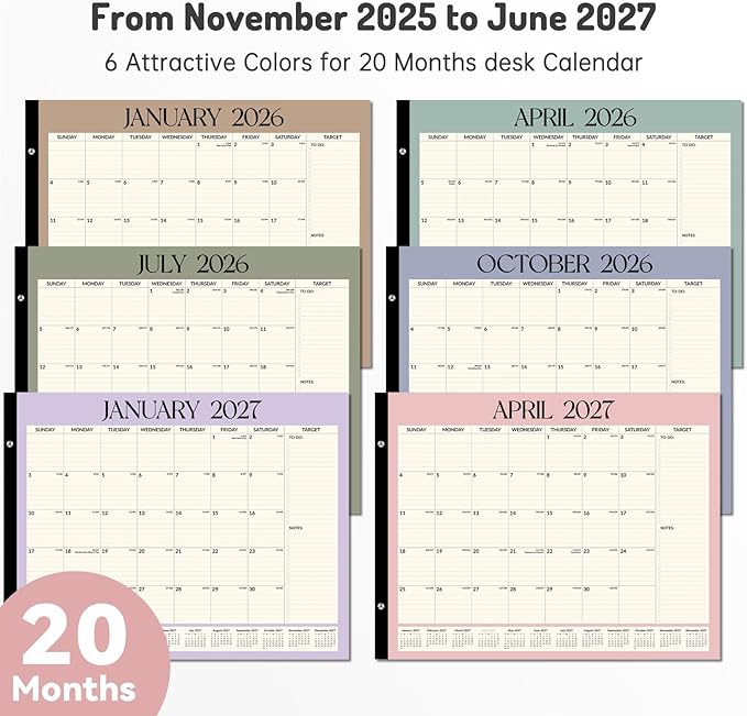 Forvencer 22" x 17" Large Desk Calendar 2026, 20 Months Calendar Runs from - Image 6