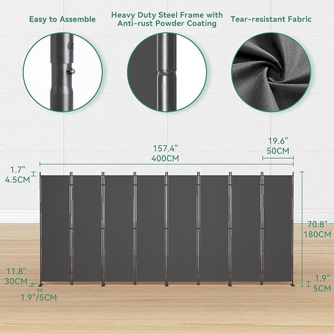 Helios&Hestia 8-Panel 6 ft Tall Indoor Folding Room Divider, Portable Privacy - Image 5