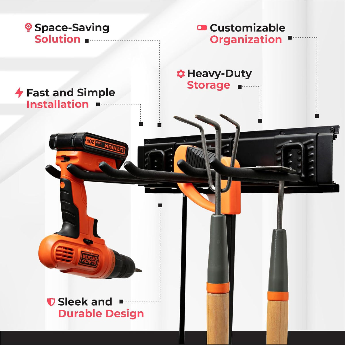 tidyme garage tool organizer wall mount, 48", 3 showing dimensions