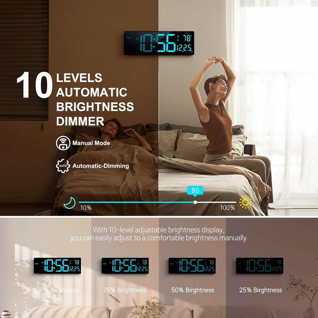 digital wall clock large display 16", digital clock, side view