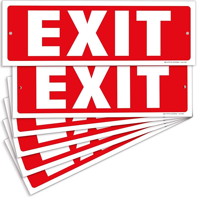 iSYFIX Exit Sign – 6 Pack 12x4 Inch – 40 mil Thick Polystyrene Plastic Sign by iSYFIXPREMIUMSIGNS