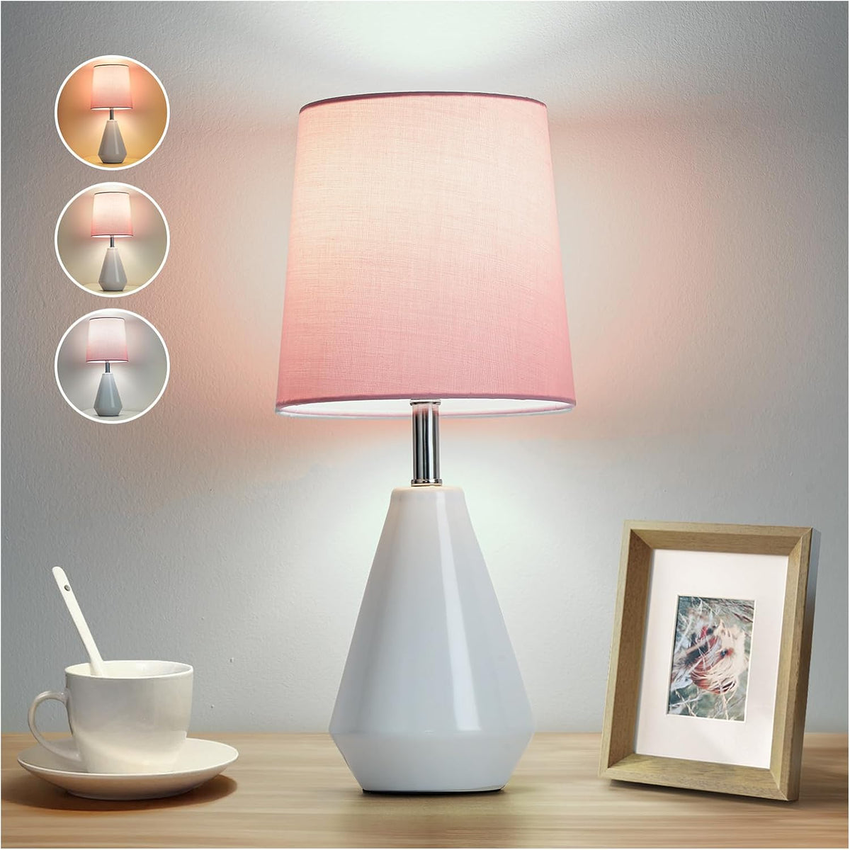 bdayanx15.5" Small Ceramic Table Lamp with 3 ColorTemperatures for Bedroom