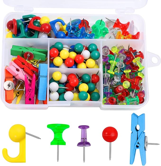 200 Pieces Push Pins Set, Thumb Tacks Multicolor Pushpin Clips Decorative Push by BESARME
