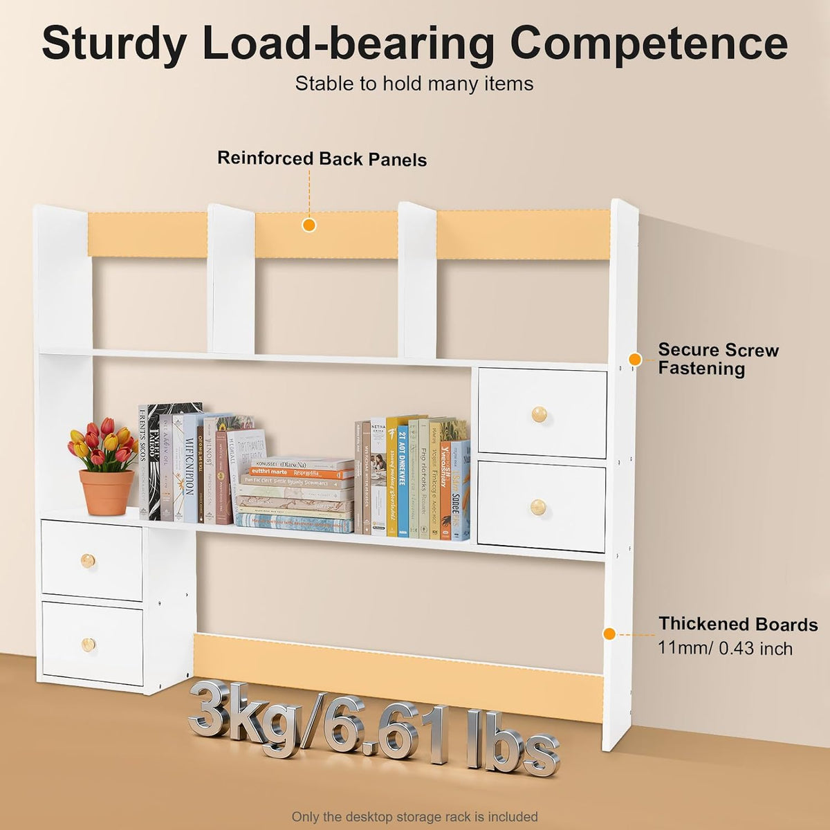 Wood Dorm Desktop Storage Rack, Office Desk Bookshelf Holder, Desktop Bookshe...