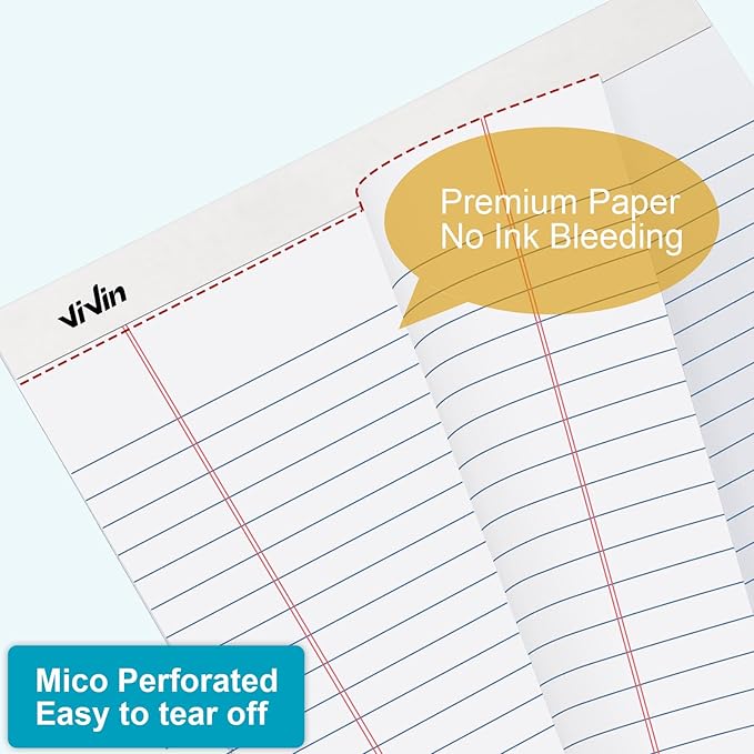 ViVin Legal Pads 8.5 x 11 Inch, Wide Ruled Note Pads, 6 Pack, 50 Sheet/Pad - Image 4