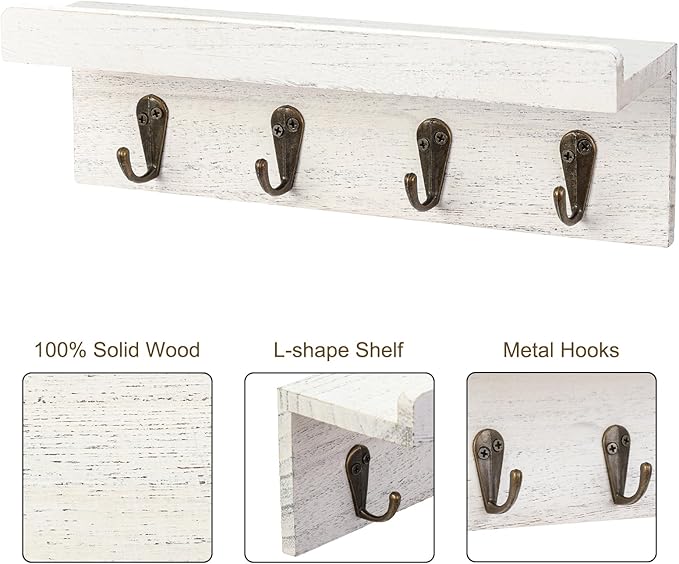 HRONRAD Rustic Key Holder for Wall, Farmhouse Wall Shelf - Image 4