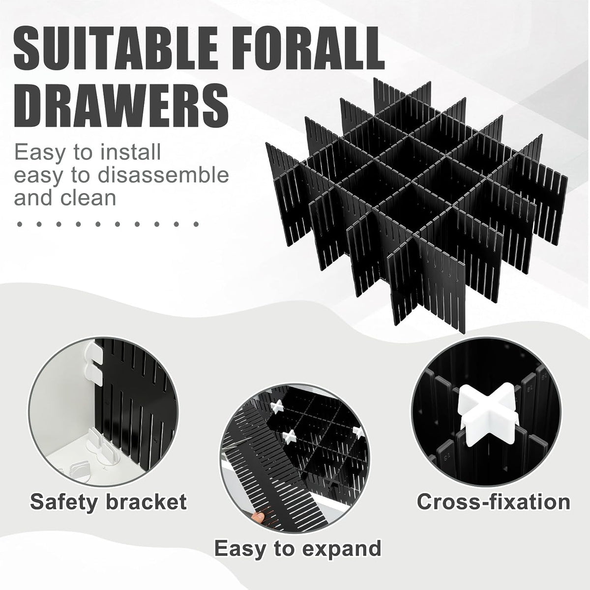 Blosssound 15 Pcs 5.12 Tall Drawer Divider, Adjustable Organizer, Black