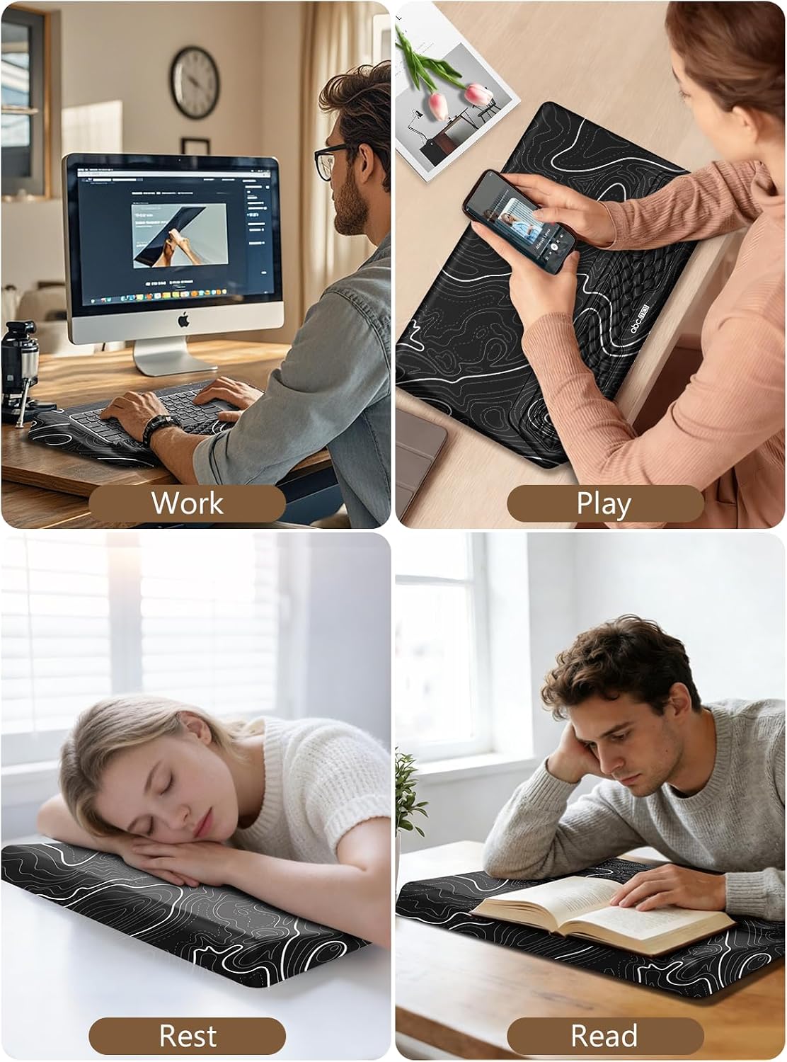 2-in-1 Ergonomic Keyboard Stand with Wrist Rest, Black Topographic