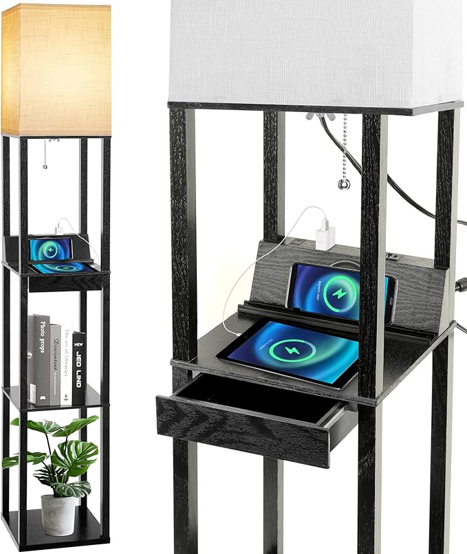 Floor Lamp with Shelves, RUNTOP LED Shelf Floor Lamp with Wireless Charger & 2 by RUNTOP