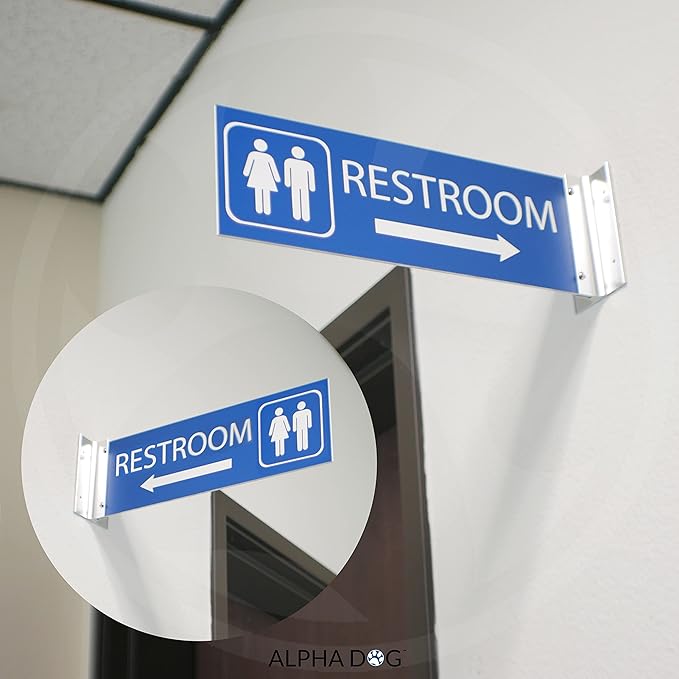 ALPHA DOG SIGNS Corridor Projecting Hallway Bathroom Sign, Left Arrow, - Image 4