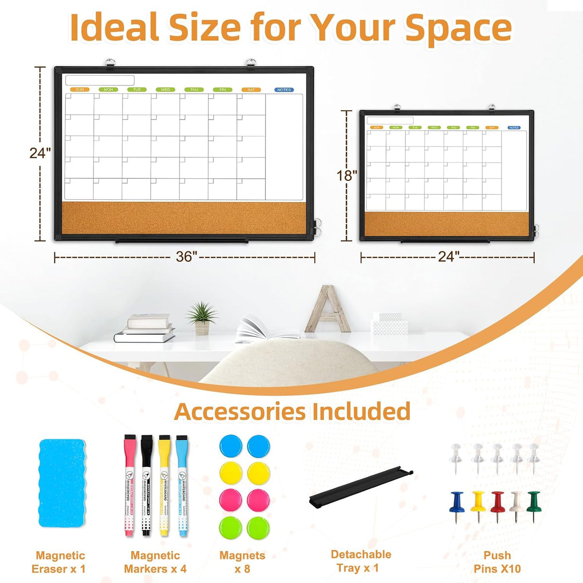 Calendar Whiteboard for Wall, 24" x 18" Dry Erase Month White Board...