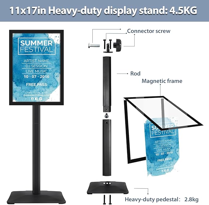 STANDNEE Heavy-duty Poster Stand Holder 11"x 17" Pedestal Floor Standing Sign - Image 8