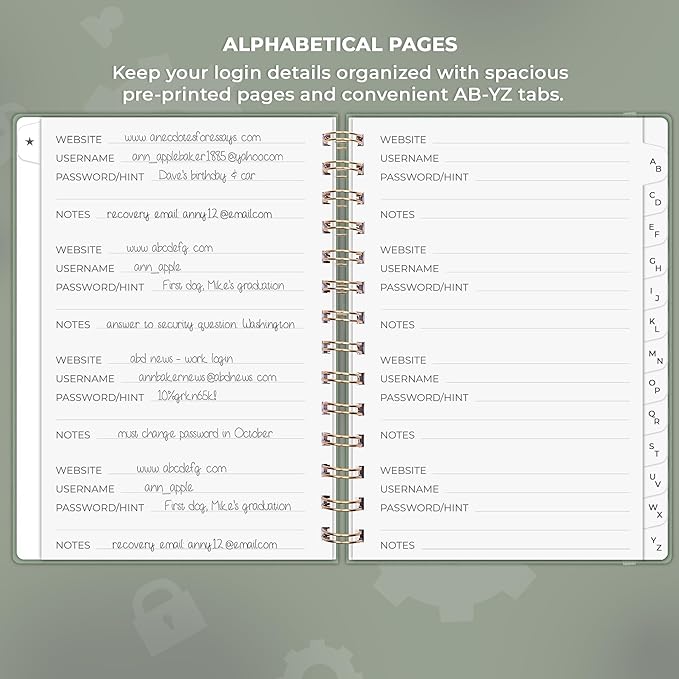 Clever Fox Password Book Spiral – Internet Address & Password Organizer - Image 3