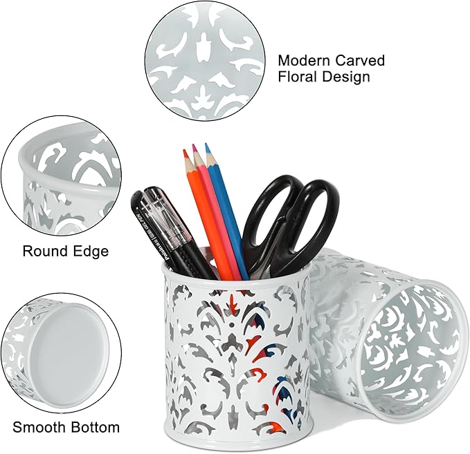 EasyPAG White Pen Holder for Desk, 2 Pack Round Pen Organizer, Brush Holder for - Image 2