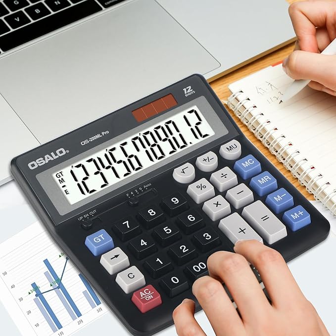 OSALO Desktop Calculator Extra Large Display 12 Digits Big Buttons Solar - Image 2