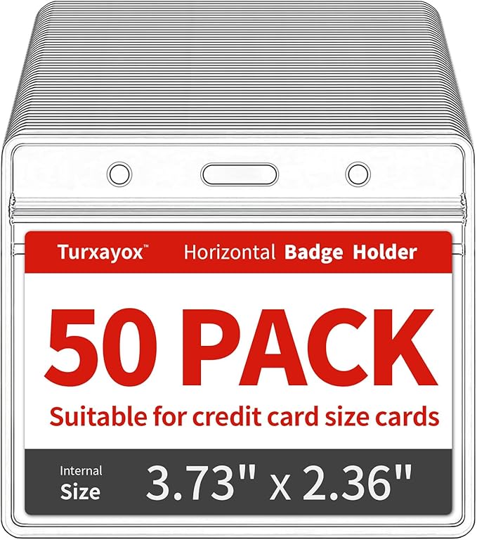 Turxayox 50 Pack Horizontal Clear Name ID Badge Holder by Turxayox