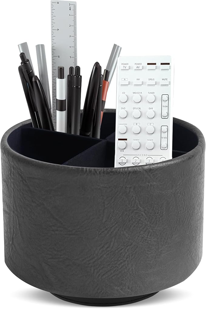 Hennaja Round Leather Art Supply Organizer, Remote Control Holder, 360 Degree by Hennaja