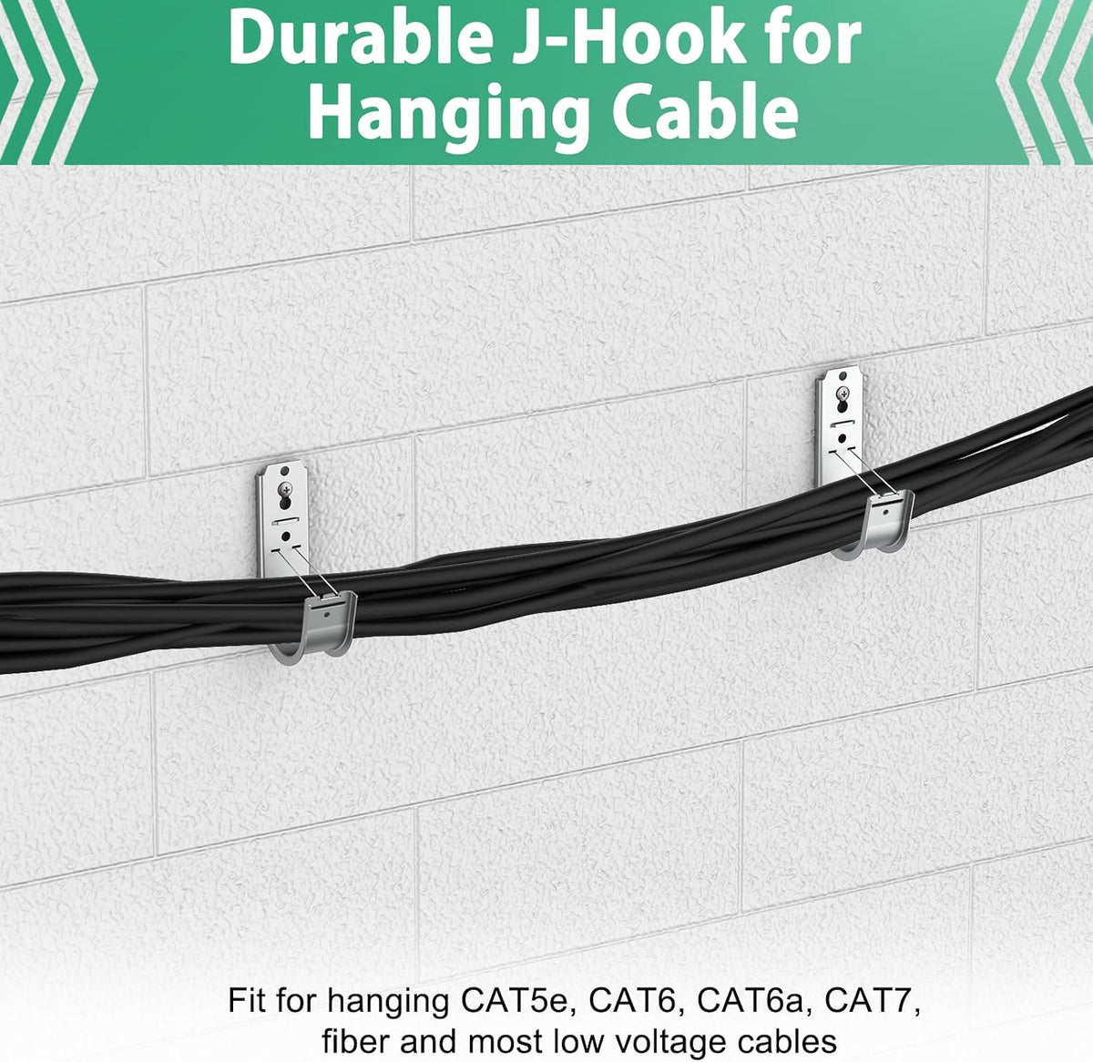 50 Pack 2 Inch Cable Support J Hook Wall Mount J Hook with Retainer Clip, Gal...