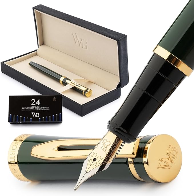Wordsworth & Black Fountain Pen Set, 18K Gilded Medium Nib, Includes 24 Pack by WordsworthBlack