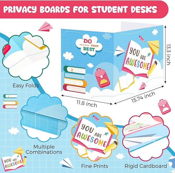 24 Pcs Privacy Boards for Student Desks Bright Colored Classroom Desk Divider - Image 2