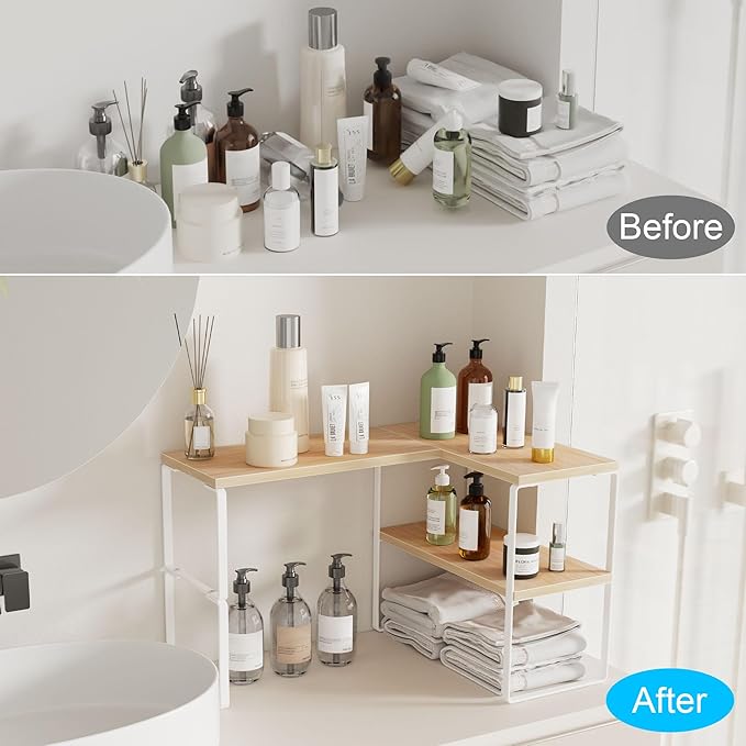 Golener Countertop Organizer Corner Shelf, 2-Tier Adjustable Stackable Corner - Image 5