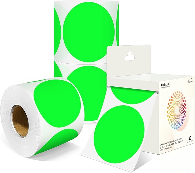 3 Inch Round Colored Dot Stickers, 4 Rolls in Dispenser Box by Unknown