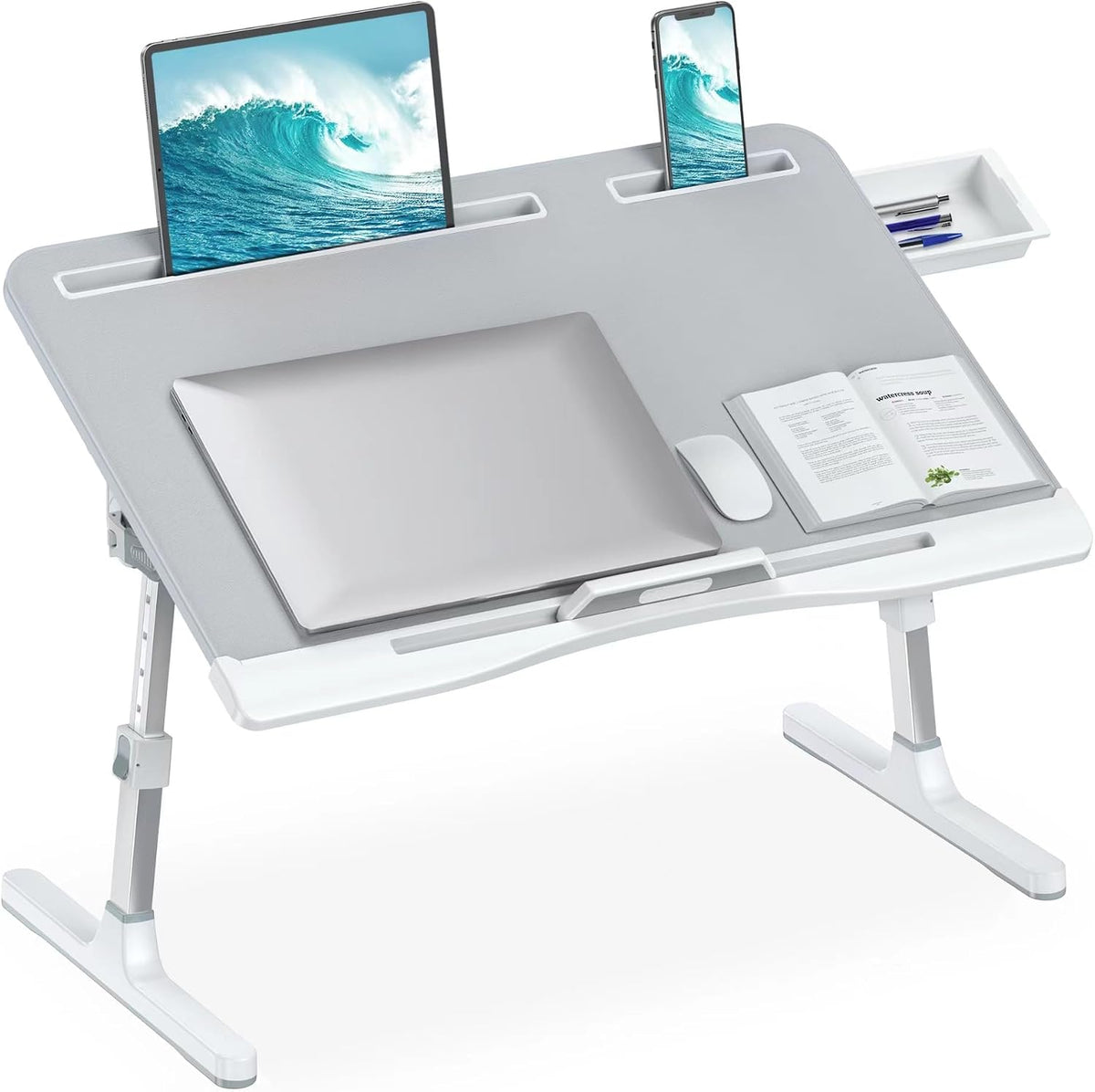 HETTHI Bed Desk for Laptop, X-Large Leather Adjustable Lap Desks for Adults