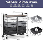Rolling Storage Cart with 12 Drawers, Wooden Tabletop Utility Cart - Image 3