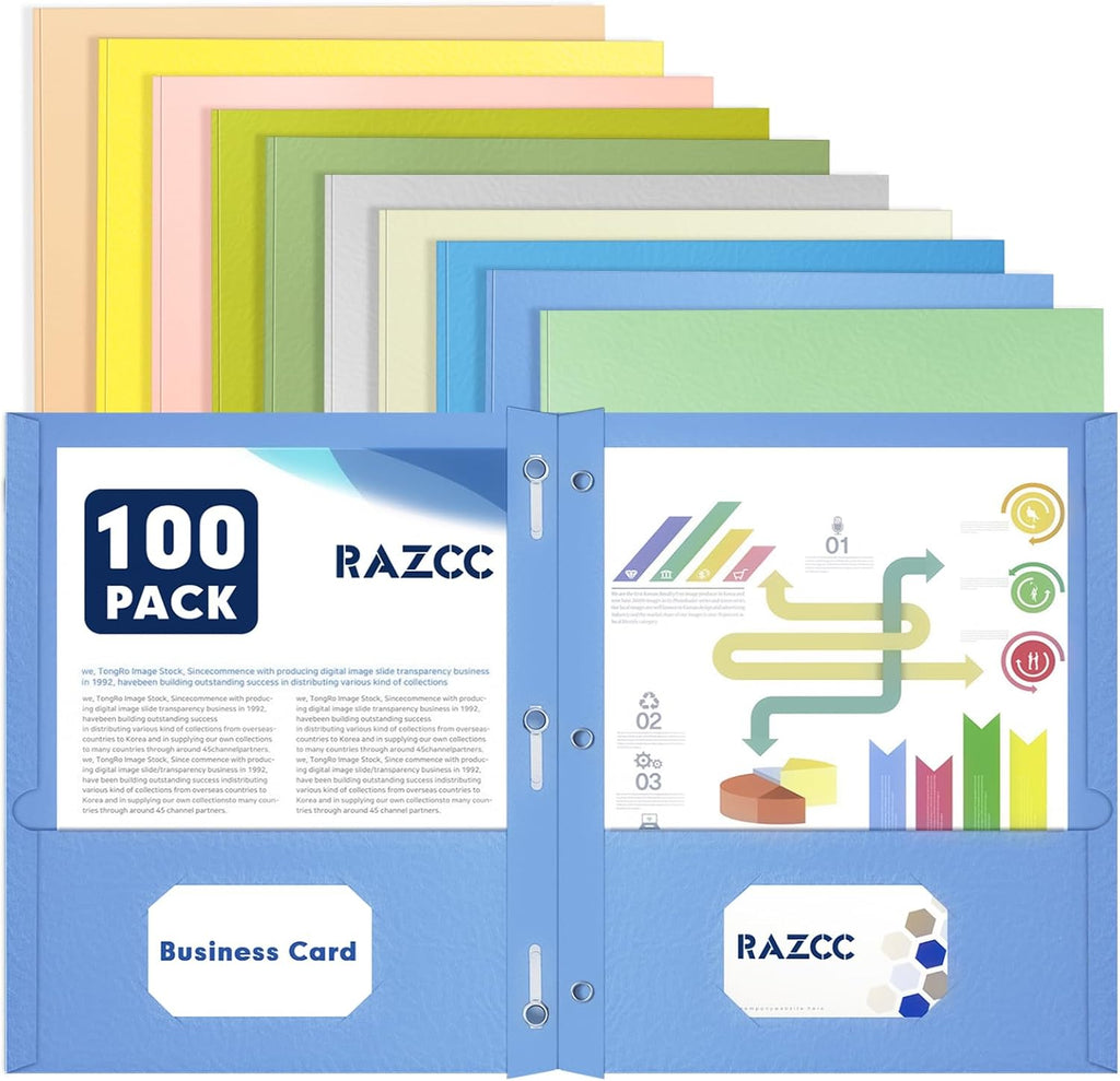 Two Pocket Folders, RAZCC 100 Pack Two Pocket Folders