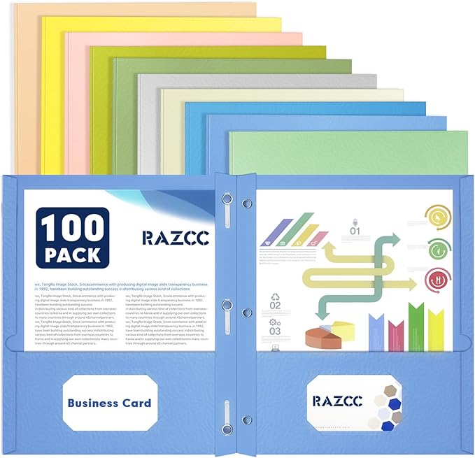 Two Pocket Folders, RAZCC 100 Pack Two Pocket Folders by RAZCC