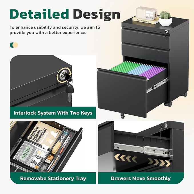 Greenvelly 3 Drawer Mobile File Cabinet - Image 4
