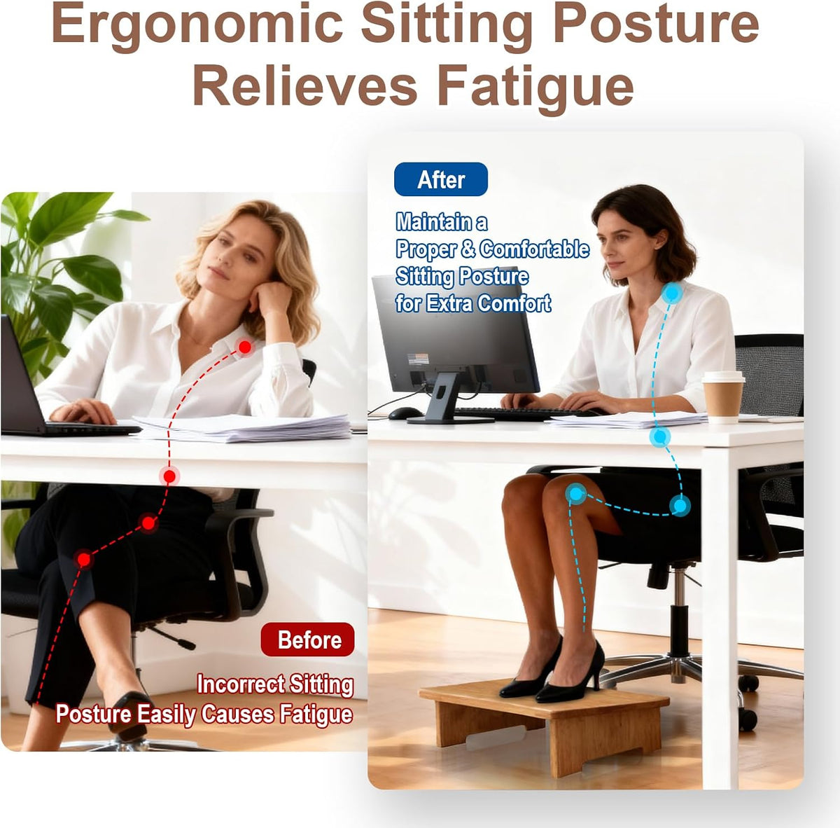 Solid Wood Under Desk Footrest Foot Rest for Under DEST at Work Ergonomic Foo...