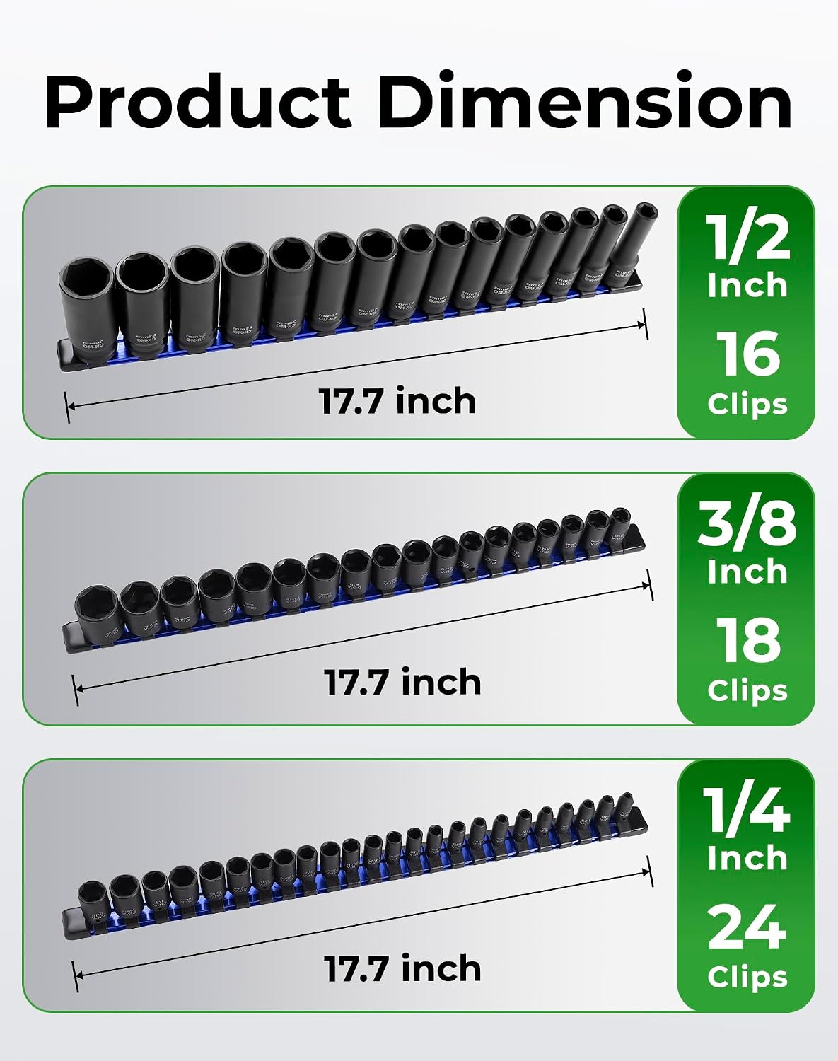 ALOANES 3PC Heavy Duty Aluminum Build Quality Socket Organizer