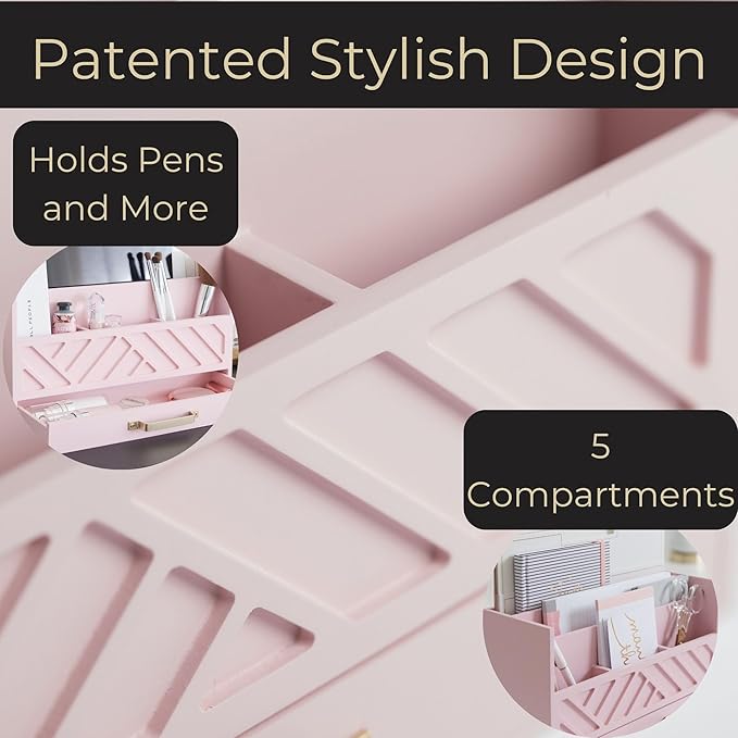 BLU MONACO Pink Wooden Desk Organizer - Image 5