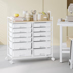 Rolling Storage Cart with 12 Drawers, Wooden Tabletop Utility Cart - Image 8