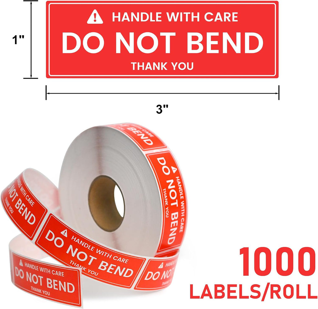 L LIKED 1x3 Inches 1000 Handle with Care - Do Not Bend Stickers | Thank You Shipping Warning Labels for Shipping, Packing & Moving, Permanent Adhesive