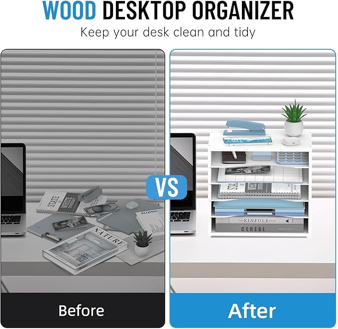 SHARKWOODS 5-Tier Wood Desk Organizer, Paper Tray Organizer - Image 6