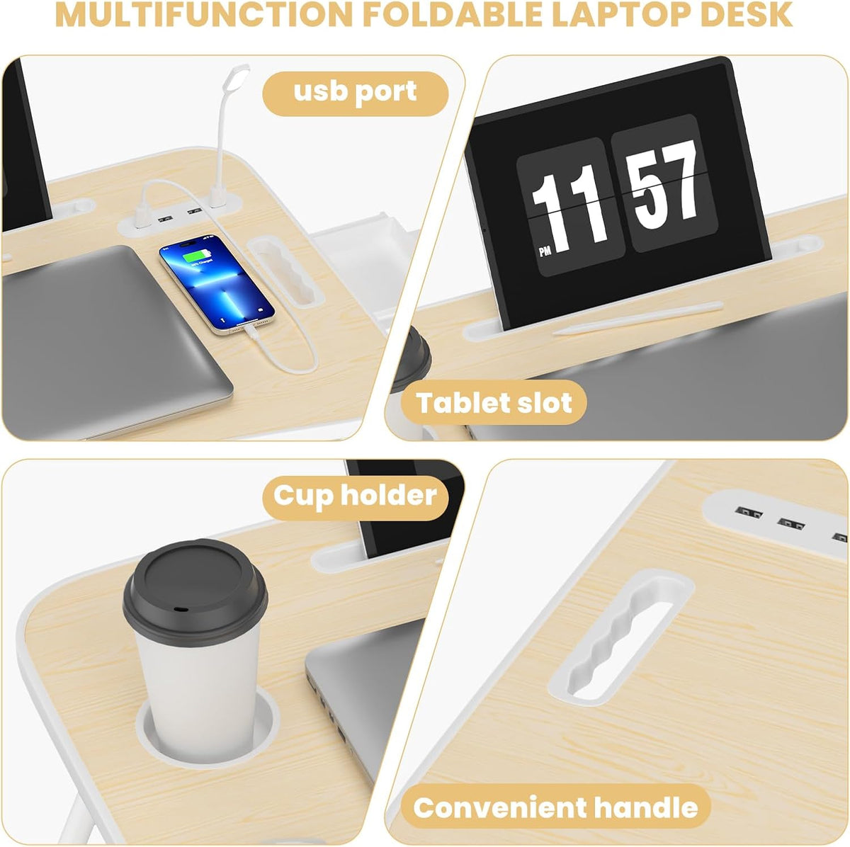 Lap Desk for Laptop Tray, Foldable Laptop Bed Desk with Storage Drawer
