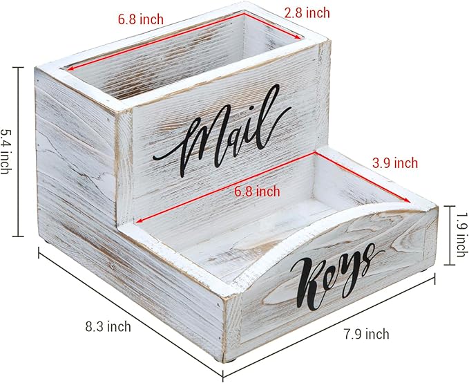 MyGift Shabby Whitewashed Solid Wood Mail Holder and Key Organizer Entryway - Image 5