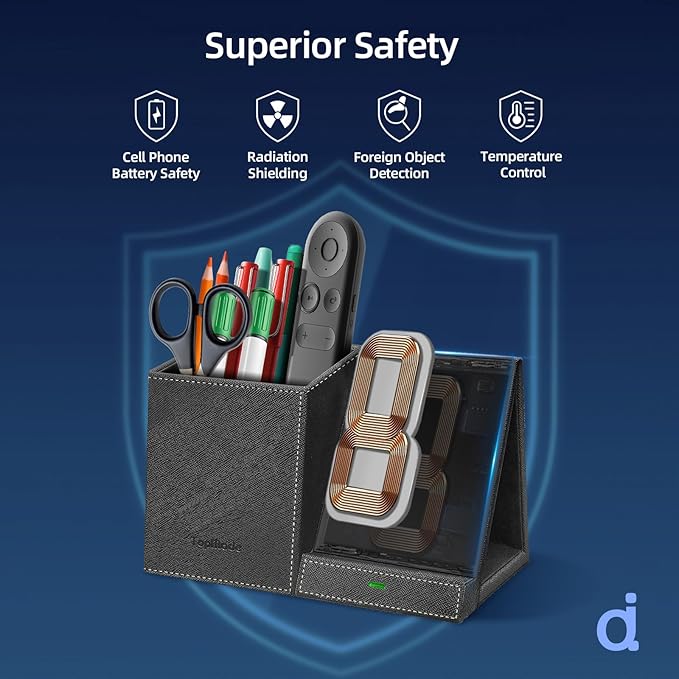 TopMade Wireless Charger with Pen Pencil Holder, Leather Mltifunctional Desk - Image 4