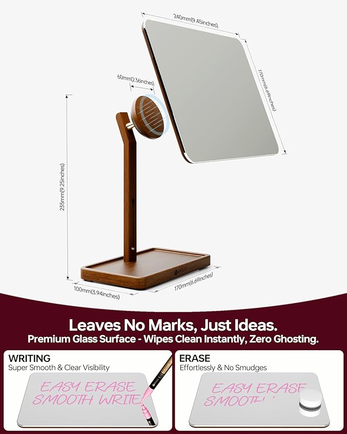 YEOUX Premium Desktop Glass Mirror, Dry Erase Board & Magnetic Phone Stand - Image 7