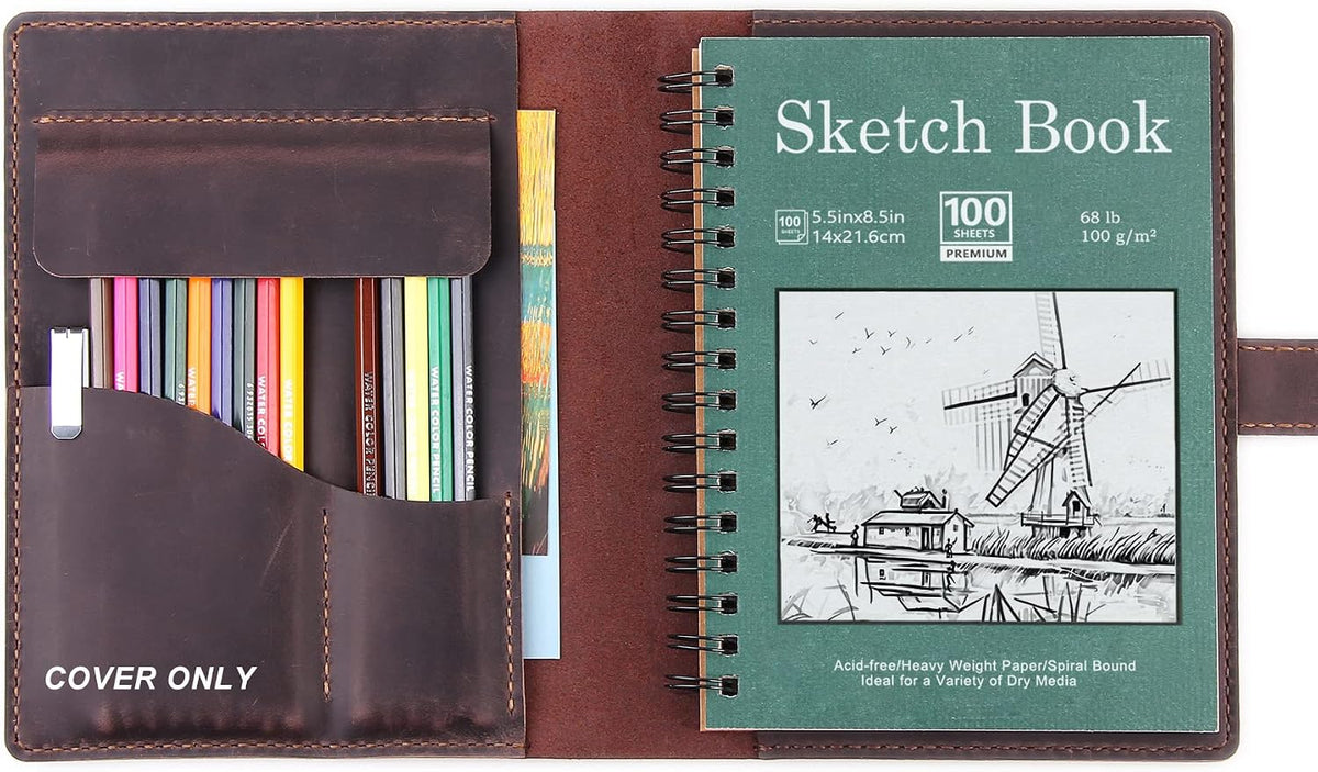 robrasim handmade leather sketchbook cover, leather artist sketch, main product view