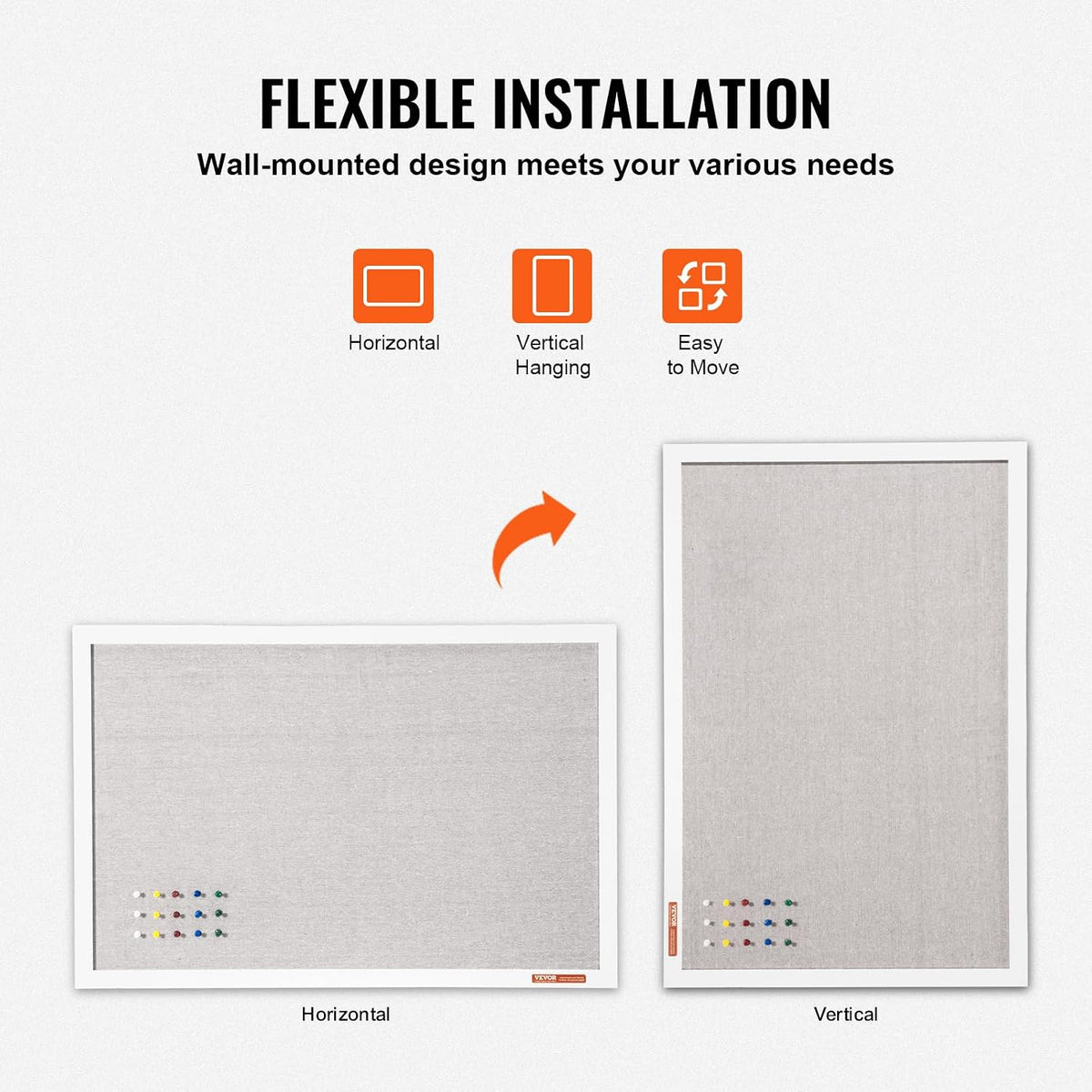 VEVOR 36"x24" White Cork Board with Linen Surface – Stylish Wall-Mo...