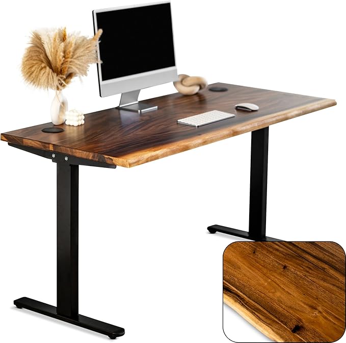 Standing Desk – Walnut Solid Wood Desk, Natural Live Edge, Adjustable Height by ModernWoodStyle