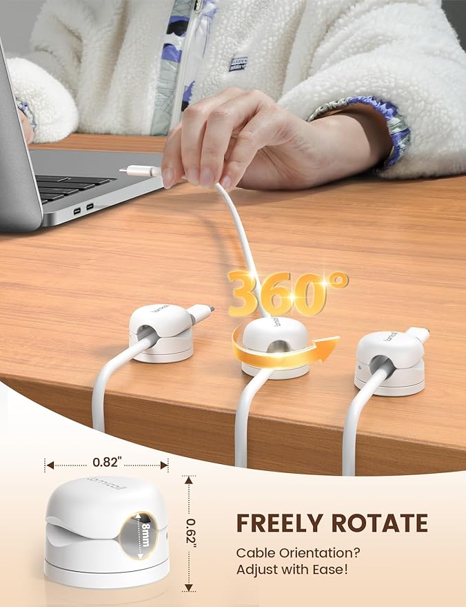 Lamicall 12Pack Rotatable Cord Organizer, Office Desk Nightstand Accessories - Image 2