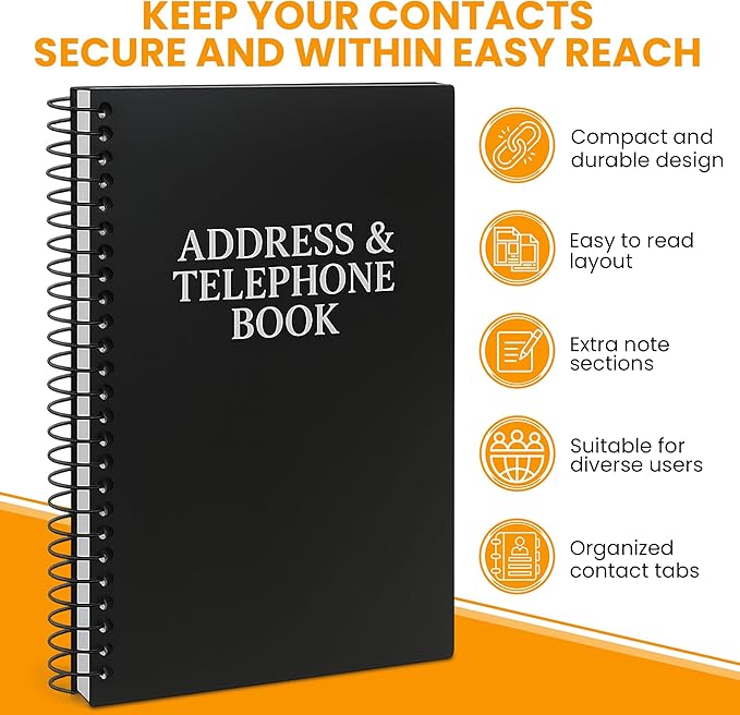 Iconikal Address Telephone Book, Spiral-Bound, 384 Contacts, Organizer - Image 3